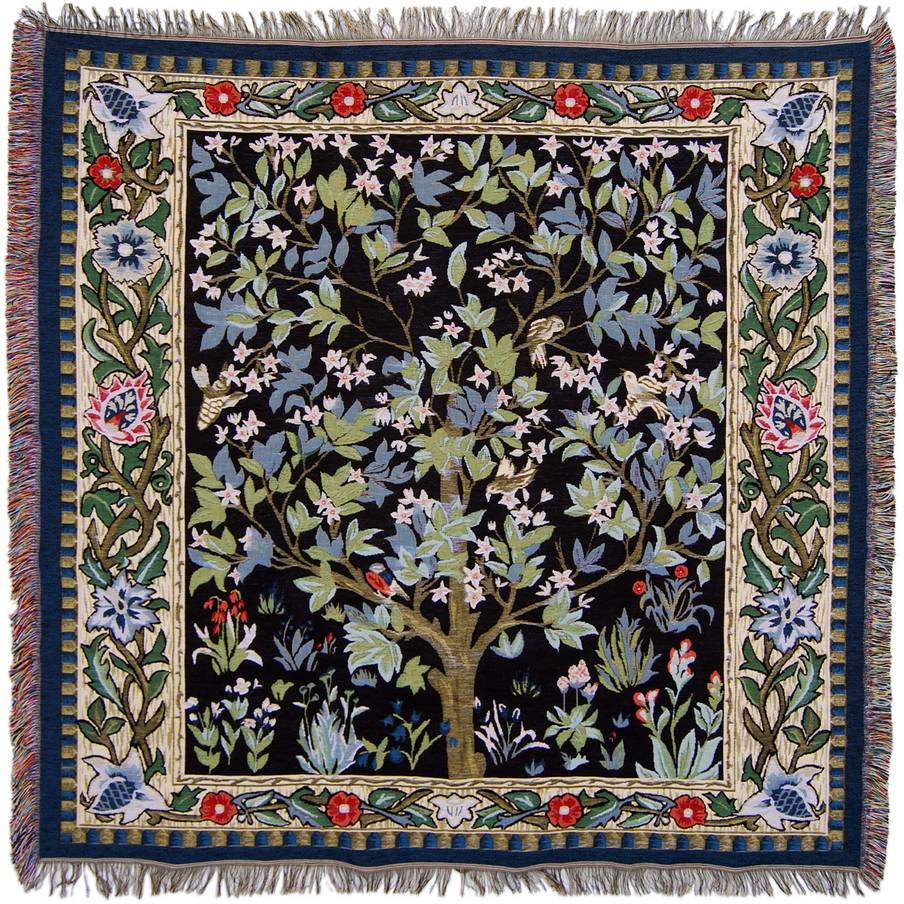 Tree of Life (William Morris) Throws & Plaids Table Throws with Fringes - Mille Fleurs Tapestries