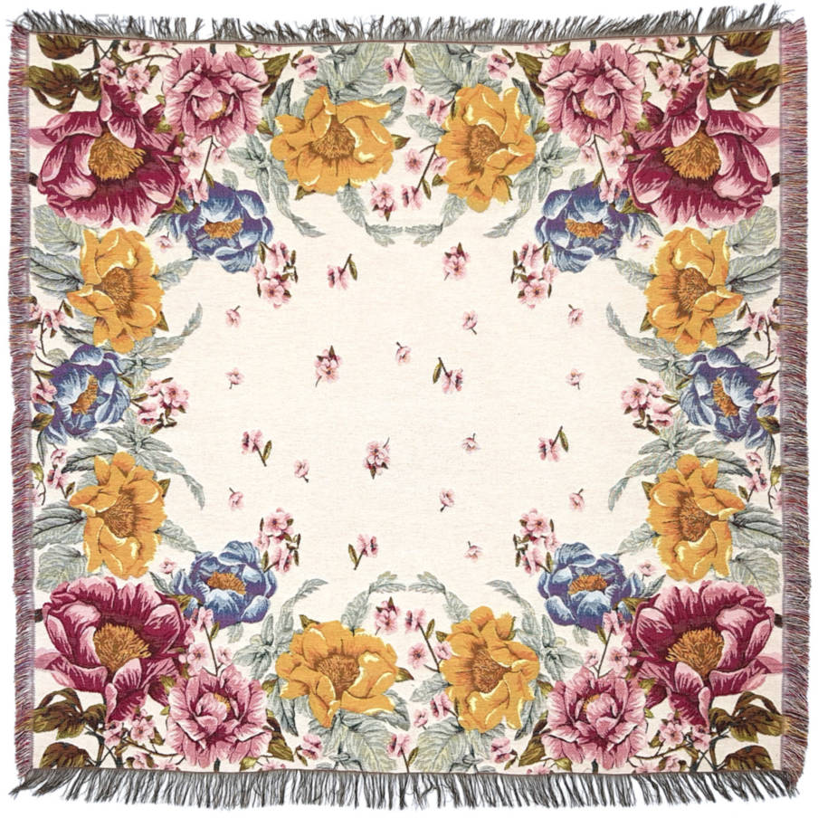 Floralie Plaids Nappes avec Franges - Mille Fleurs Tapestries